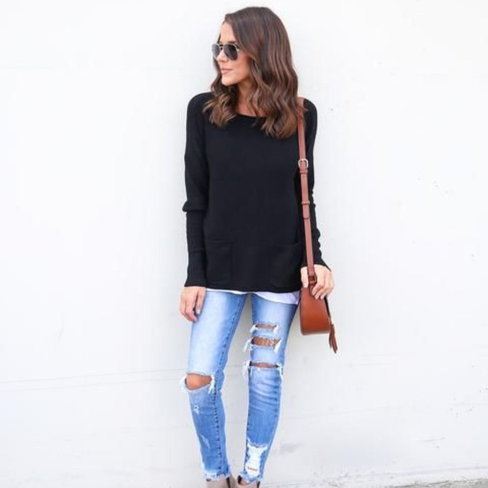Winston Pocketed Sweater in Black